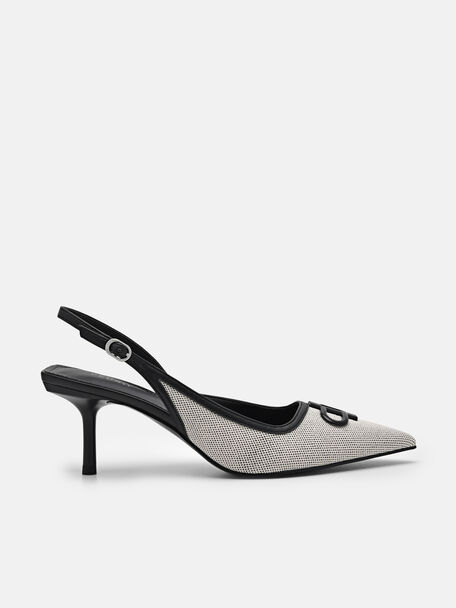 PEDRO Icon Canvas Slingback Pumps, Black, hi-res