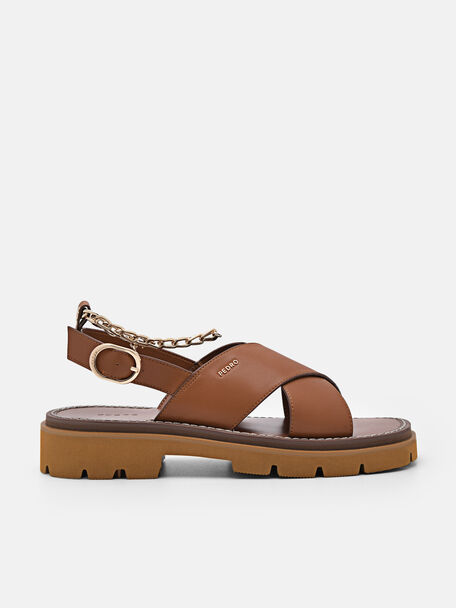 Slingback Cross Strap Sandals, Cognac, hi-res
