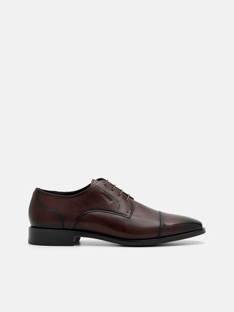Burnished Leather Derby Shoes, Brown, hi-res