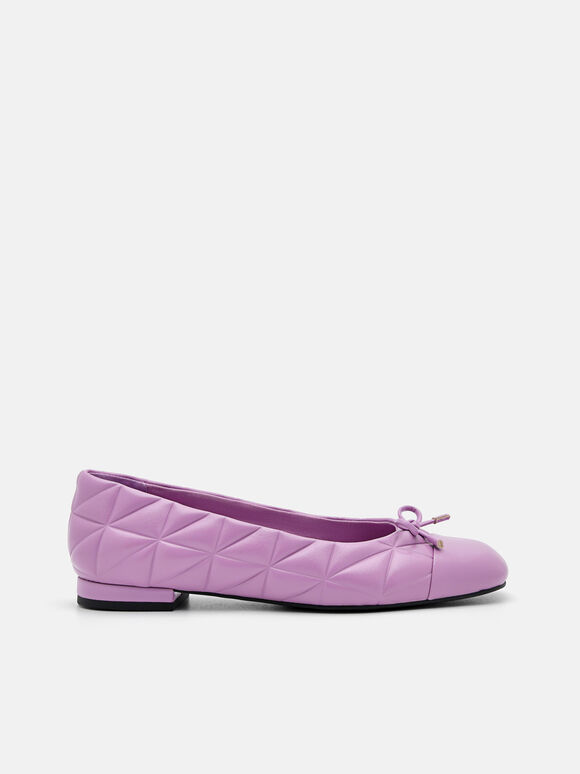Sepatu Flat Balerina Kulit Kayla dalam Pixel, Purple