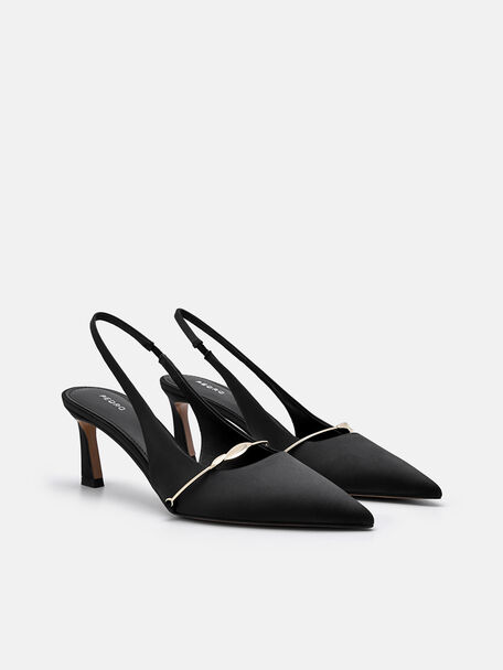Satin Slingback Heel Pumps, , hi-res