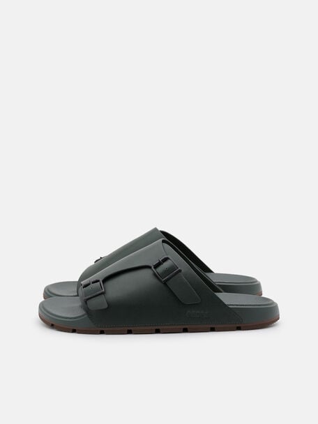 Leather Buckled Slide Sandals, 