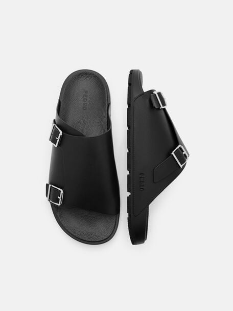 Leather Buckled Slide Sandals, 
