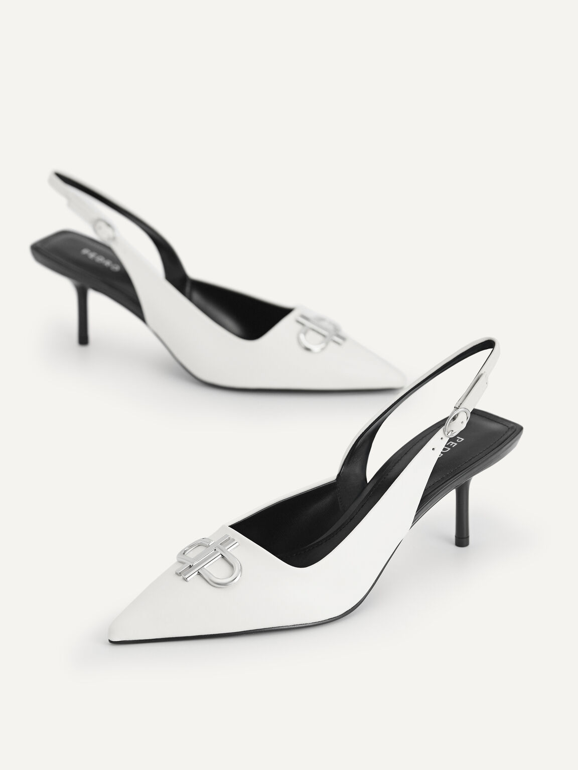 Icon Leather Pointed Toe Slingback Heels, , hi-res
