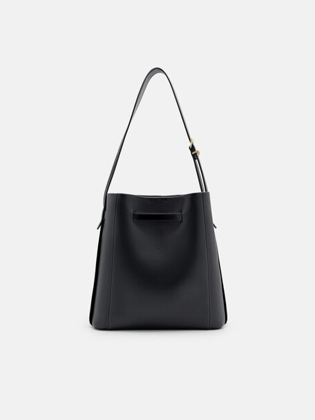 Tas Bucket Kulit Jatte dengan Sabuk, , hi-res