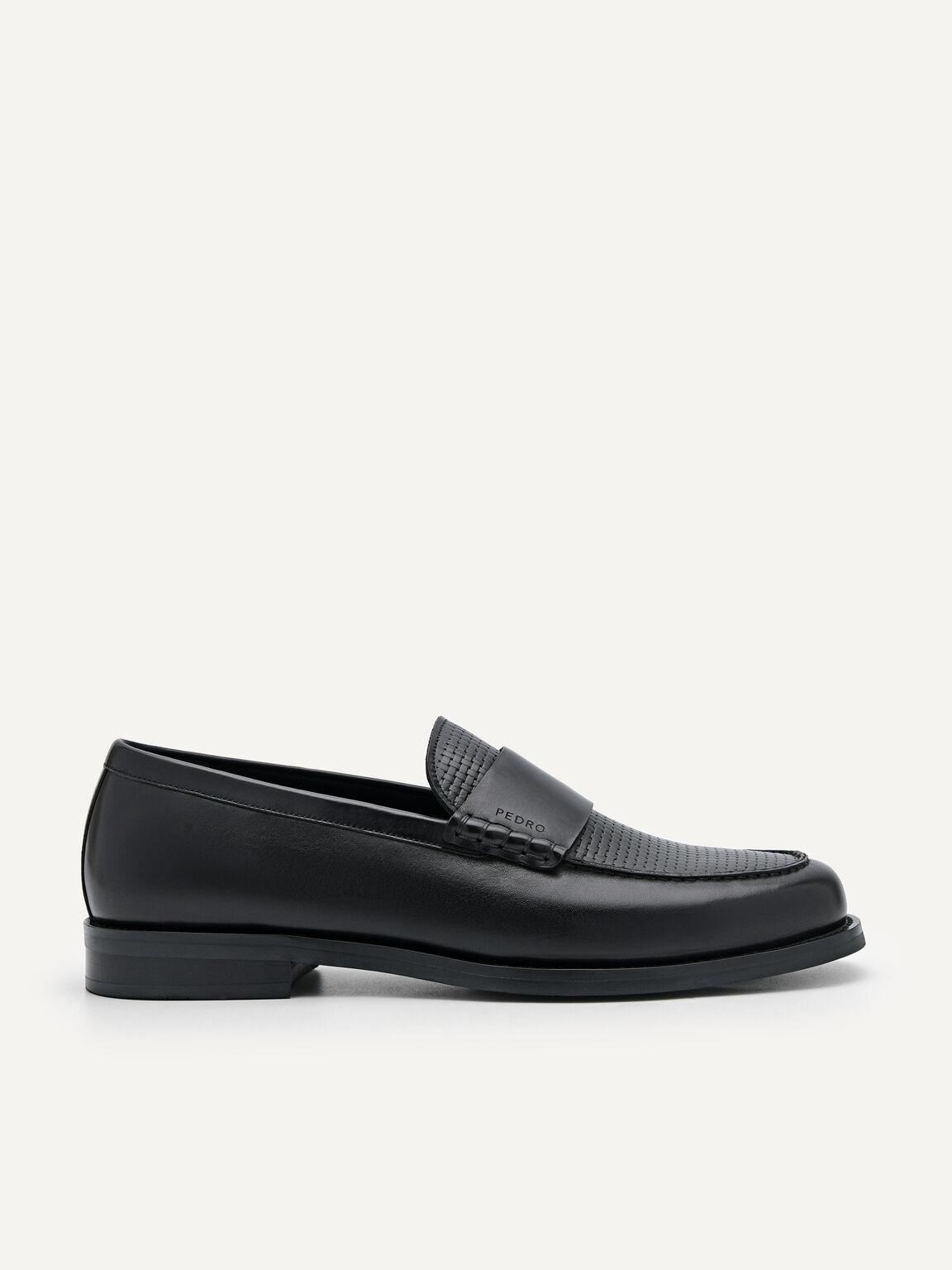 Leather Penny Loafers, Black, hi-res