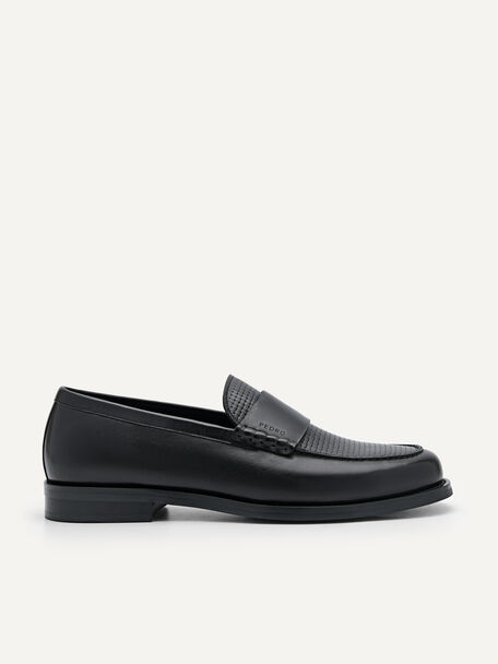 Leather Penny Loafers, Black, hi-res