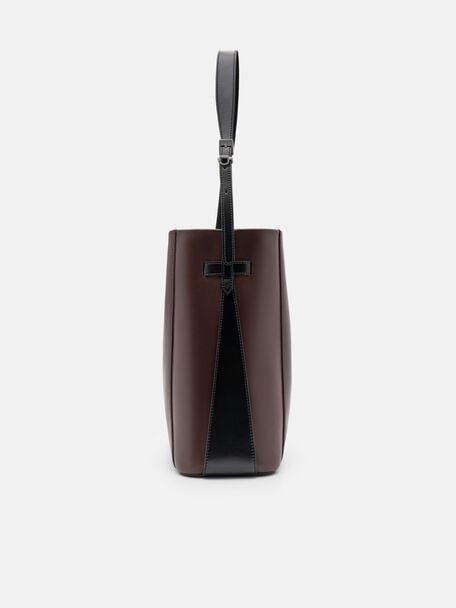 Tas Bucket Kulit Jatte dengan Sabuk, , hi-res