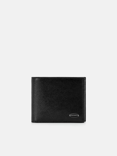 Dompet Lipat Dua dari Kulit Saffiano dengan Flip, Black, hi-res
