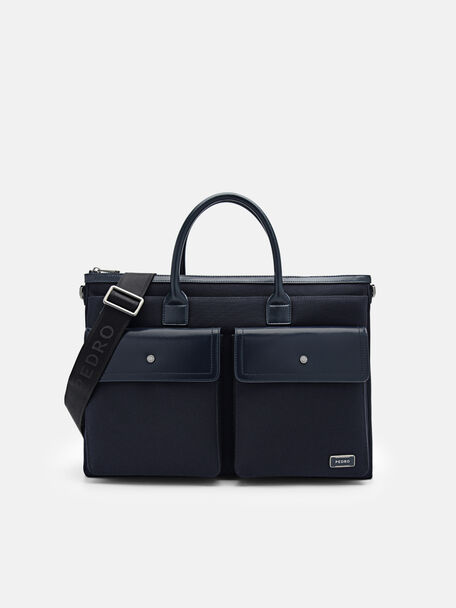 Elliott Leather Briefcase, Navy, hi-res