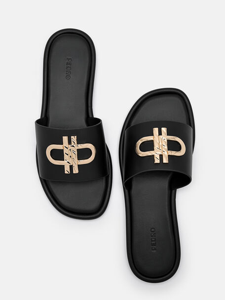 PEDRO Icon Leather Heel Sandals, Black