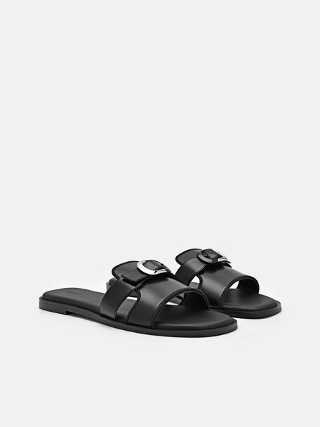 PEDRO Icon Leather Heel Sandals, Black