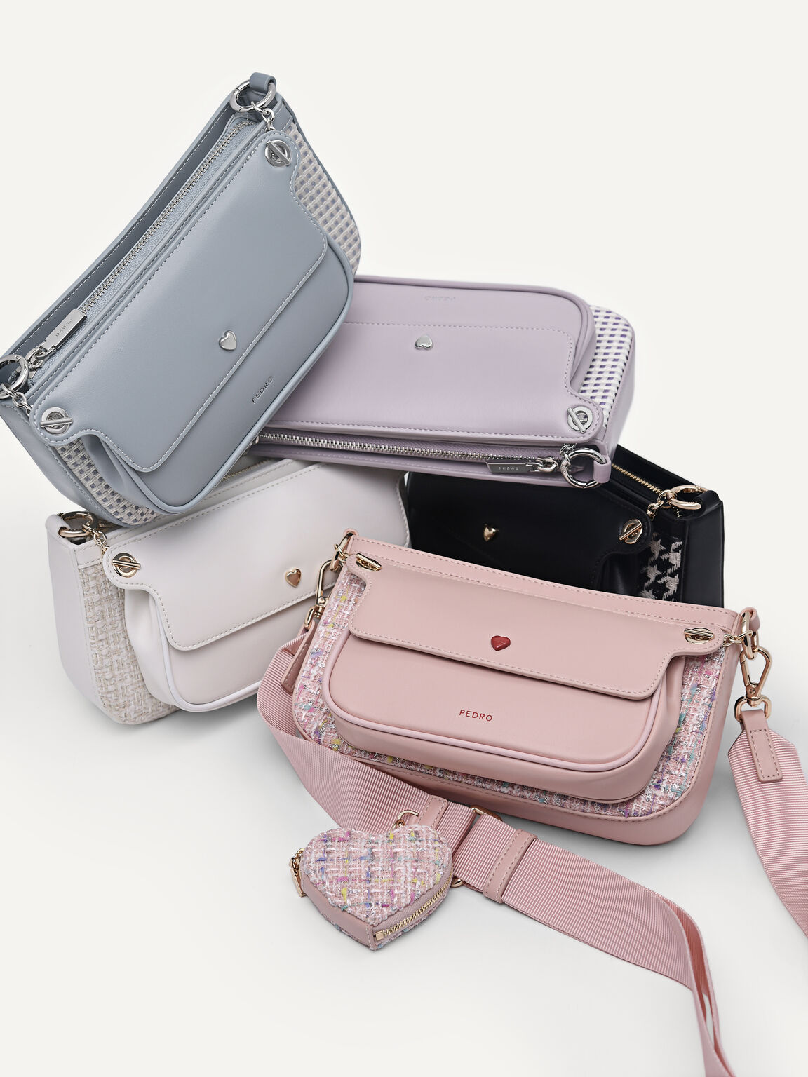 Dilone Houndstooth Double Flap Shoulder Bag, 