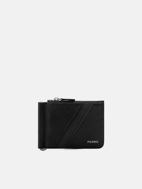 Leather Bi-Fold Money Clip, Black