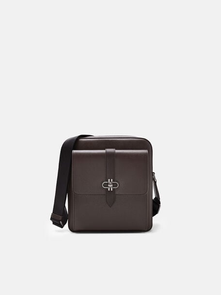 Boxy Saffiano Leather Crossbody Bag, , hi-res