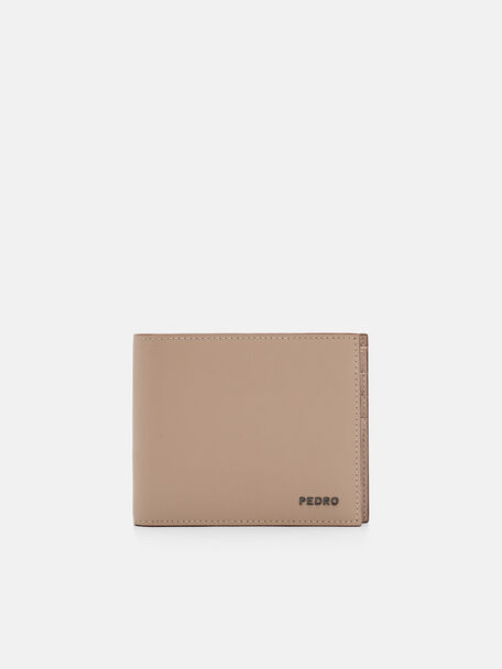 Leather Bi-Fold Flip Wallet, Taupe, hi-res