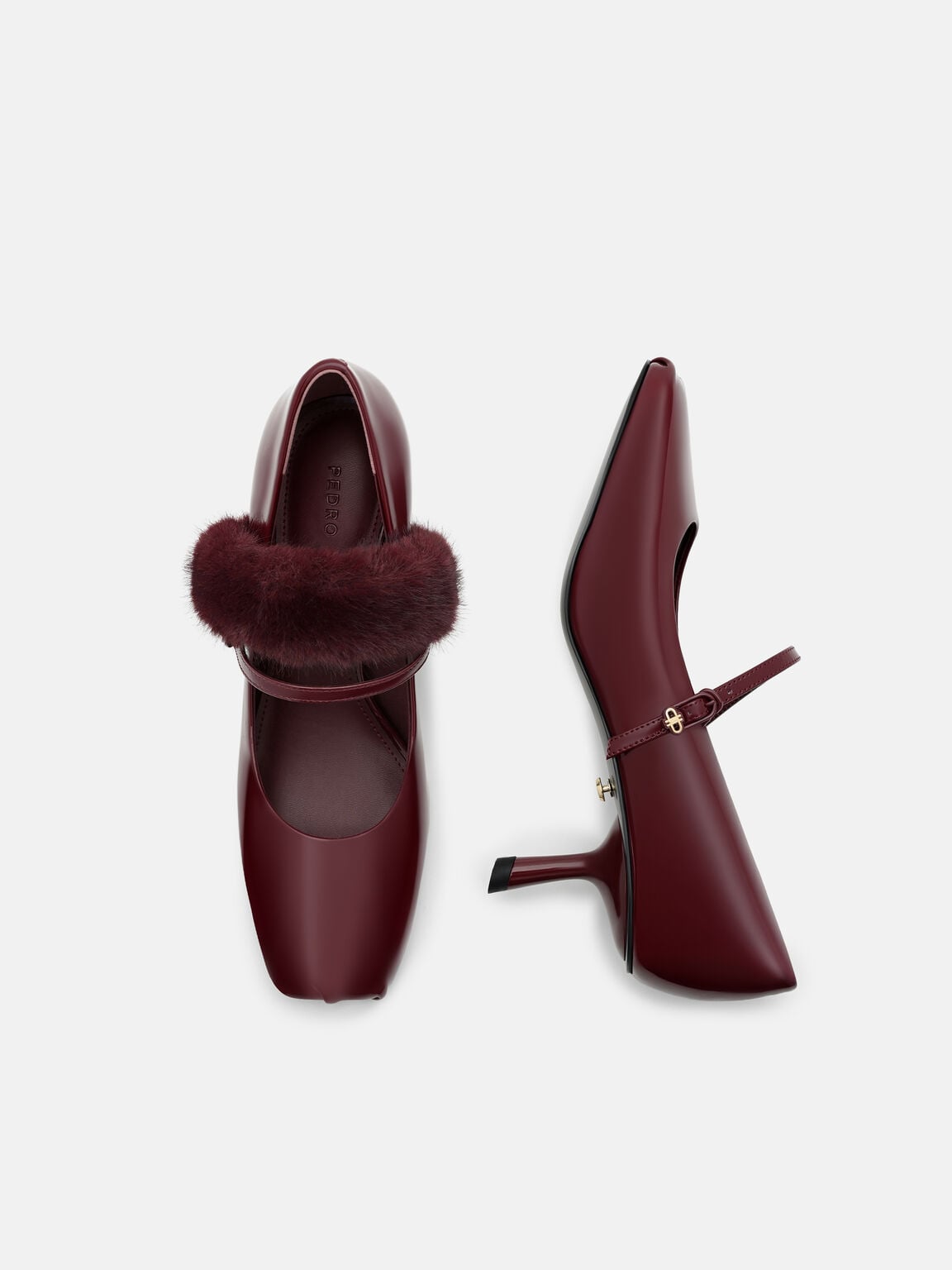 Kiana Patent Leather Heel Pumps with Faux Rabbit Fur, , hi-res