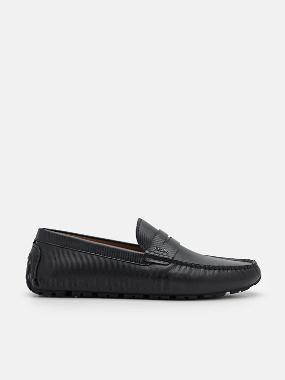 Embossed Leather Penny Loafers, , hi-res