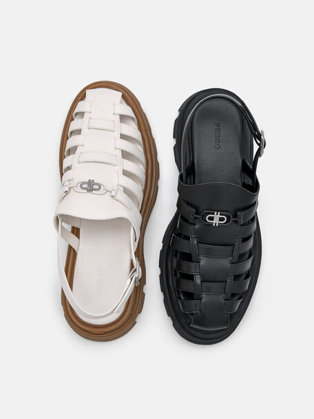 PEDRO Icon Leather Heel Sandals, Black