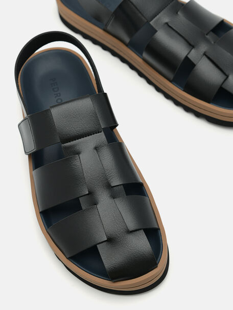 PEDRO Icon Leather Heel Sandals, Black
