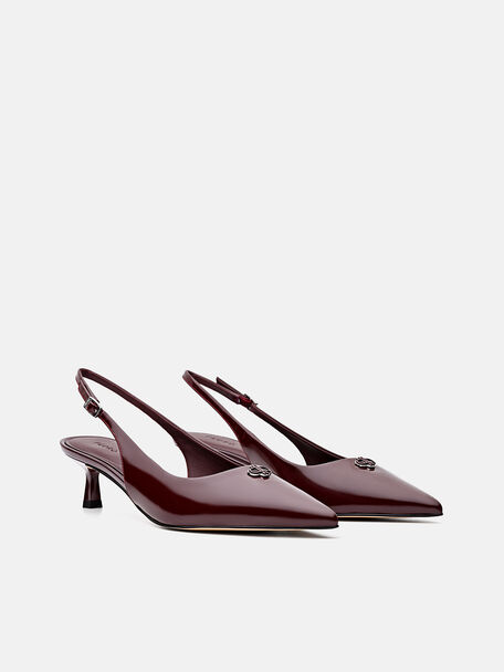 Leather Slingback Heel Pumps, 