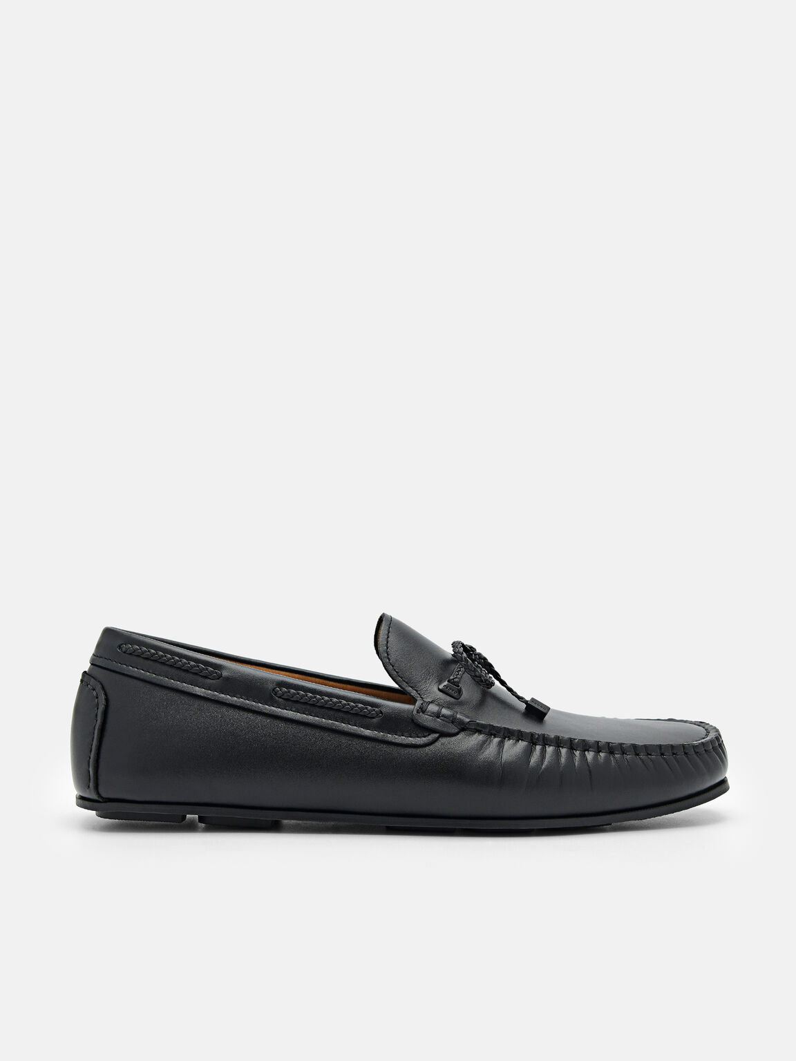 Leather Bow Driving Shoes, Black, hi-res
