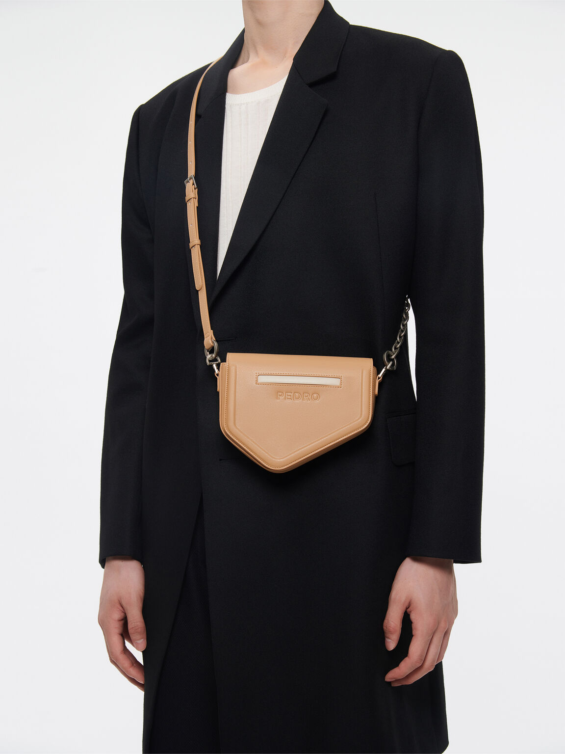 Taper Leather Mini Sling Bag, Sand