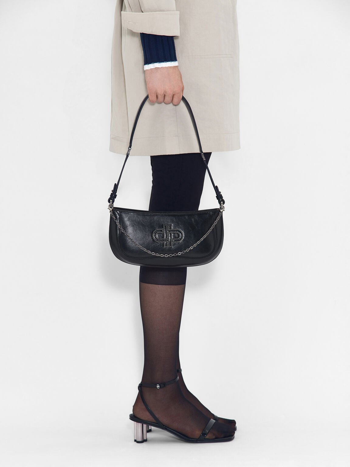 PEDRO Icon Oiled Leather Studded Shoulder Bag, Black
