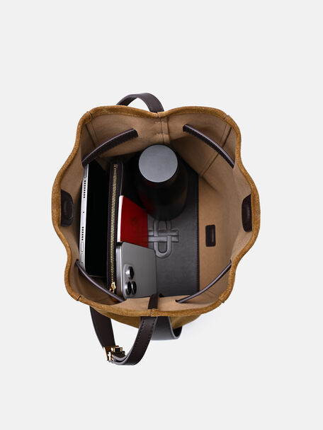Tas Bucket Kulit Jatte dengan Sabuk, , hi-res
