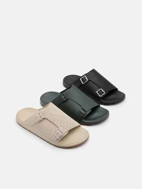 Leather Buckled Slide Sandals, 