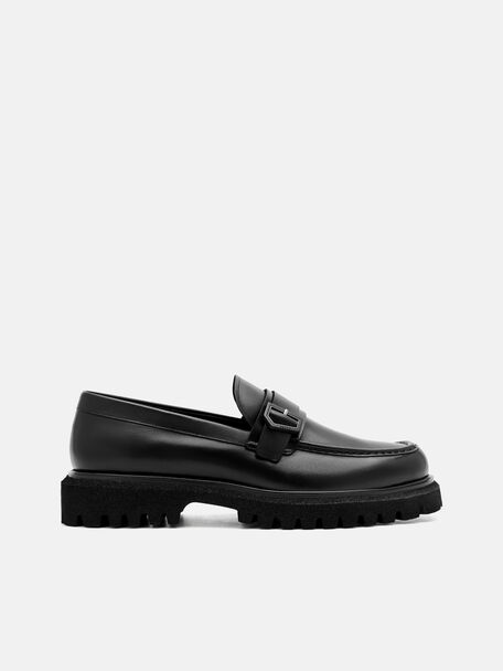 Taper Leather Loafers, Black, hi-res