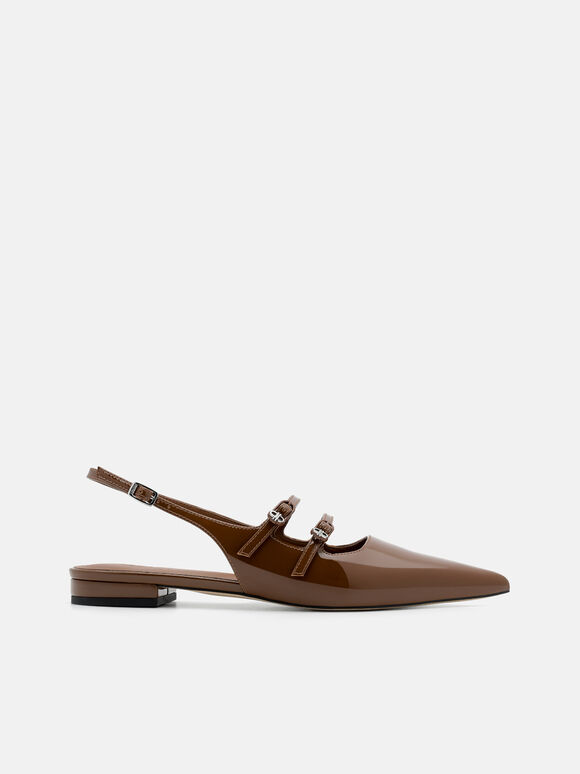 Flat Balerina Slingback Kulit Paten, , hi-res