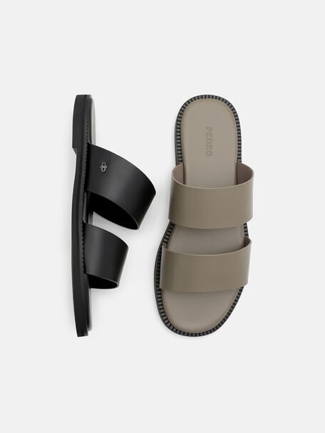 Leather Double-Strap Slide Sandals, , hi-res