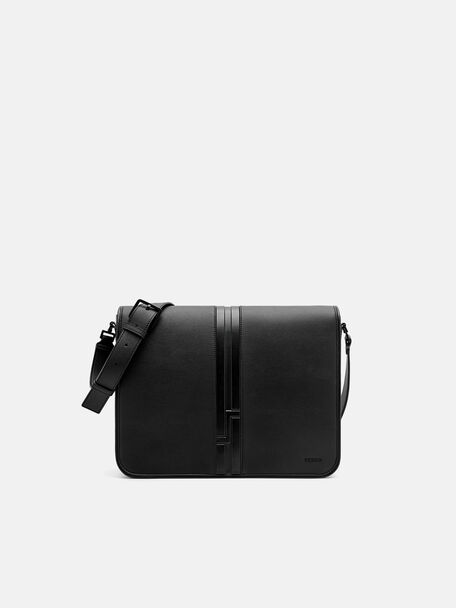 Tas Messenger Panel Bertekstur, Black