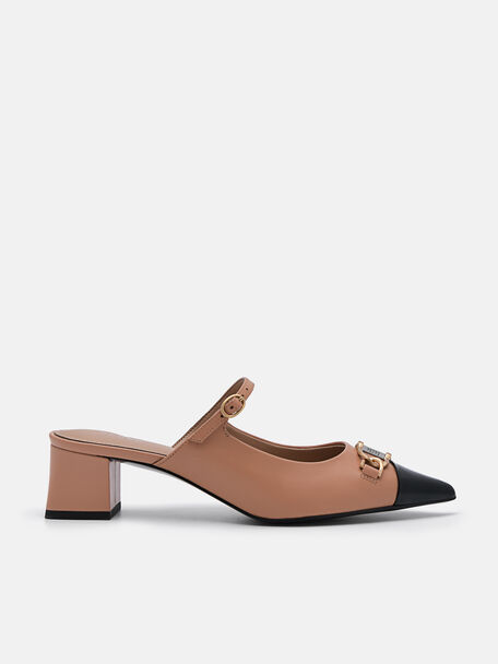 Jean Leather Heel Mules, Camel, hi-res