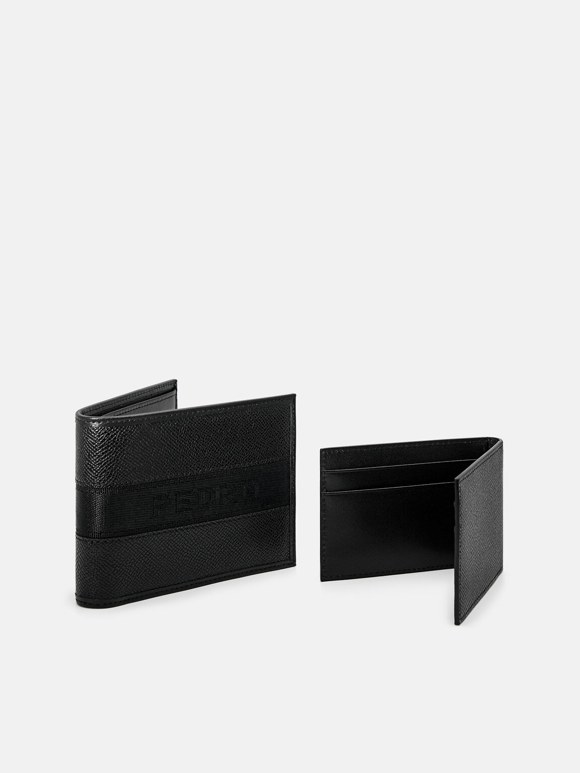 Dompet Lipat Dua Kulit Bergaris dengan Sisipan, 