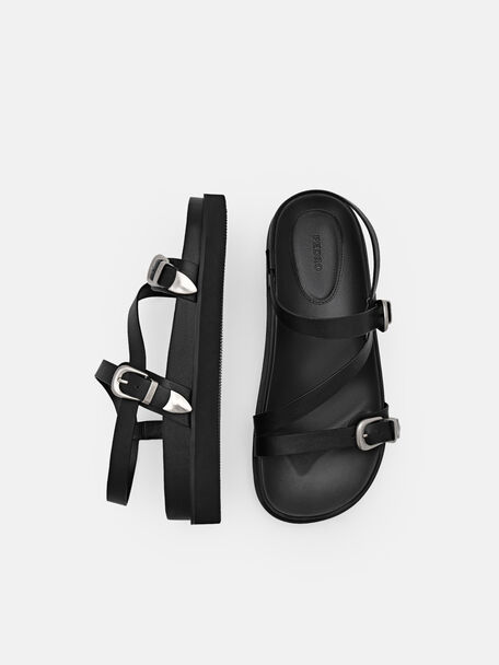 PEDRO Icon Leather Heel Sandals, Black