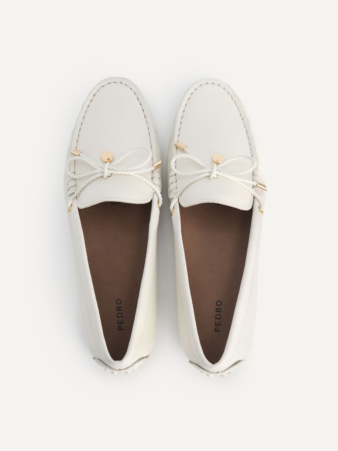 Leather Bow Driving Shoes, Chalk