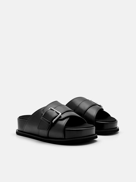 PEDRO Icon Leather Heel Sandals, Black