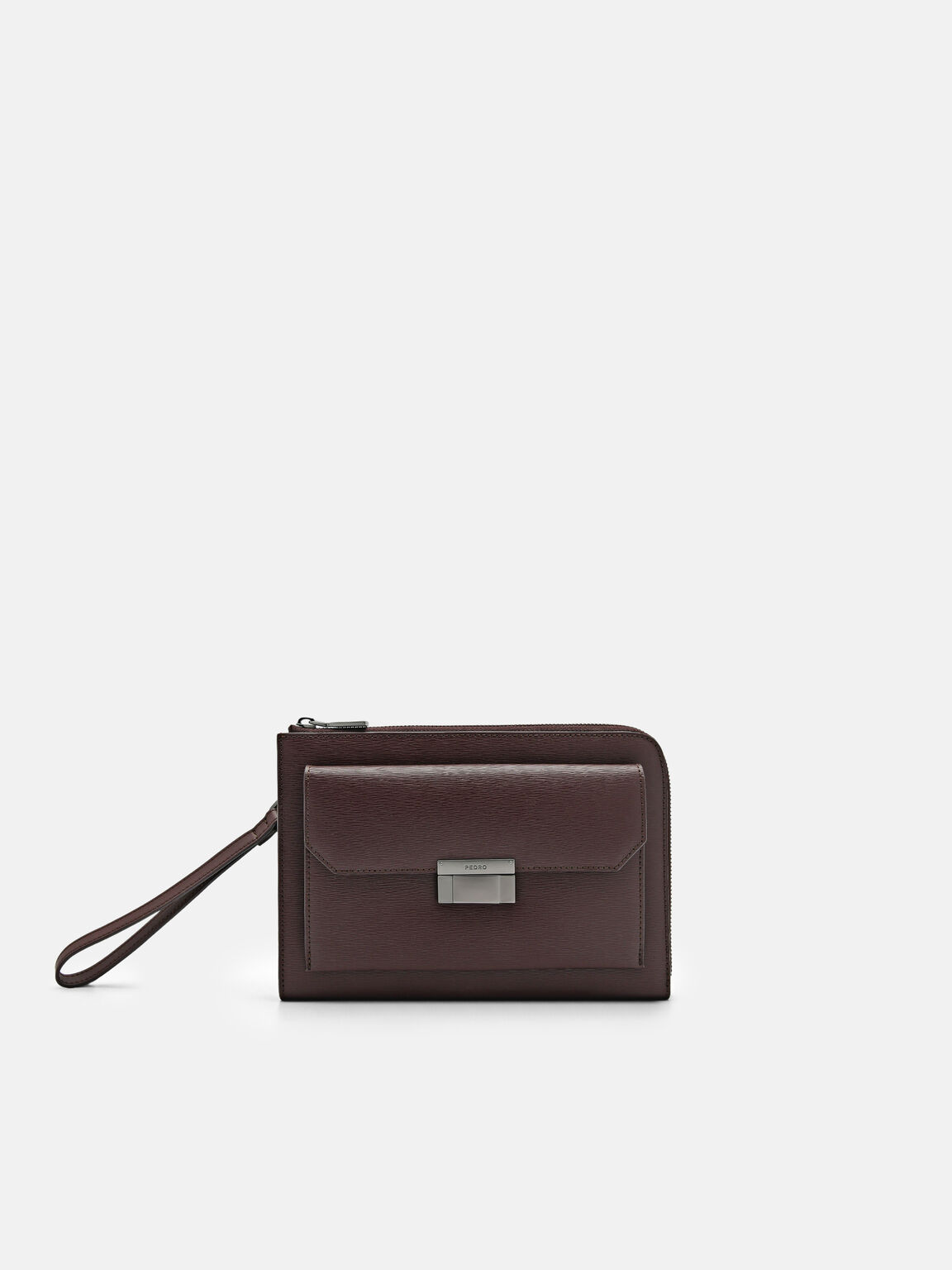 Henry Leather Clutch Bag, Dark Brown, hi-res
