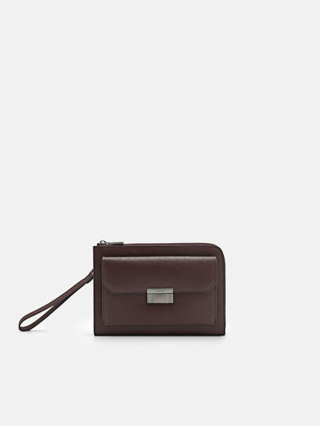 Henry Leather Clutch Bag, Dark Brown, hi-res