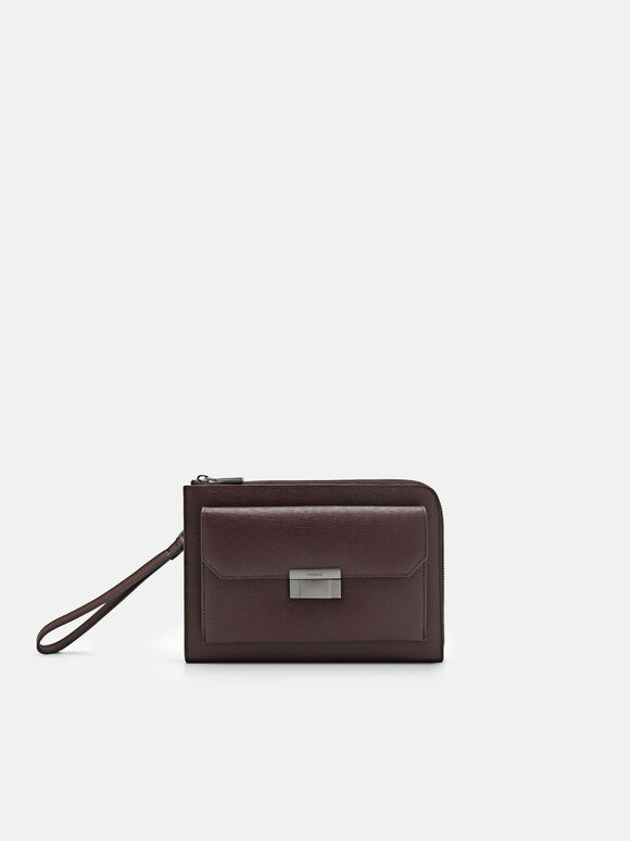Henry Leather Clutch Bag, Dark Brown, hi-res
