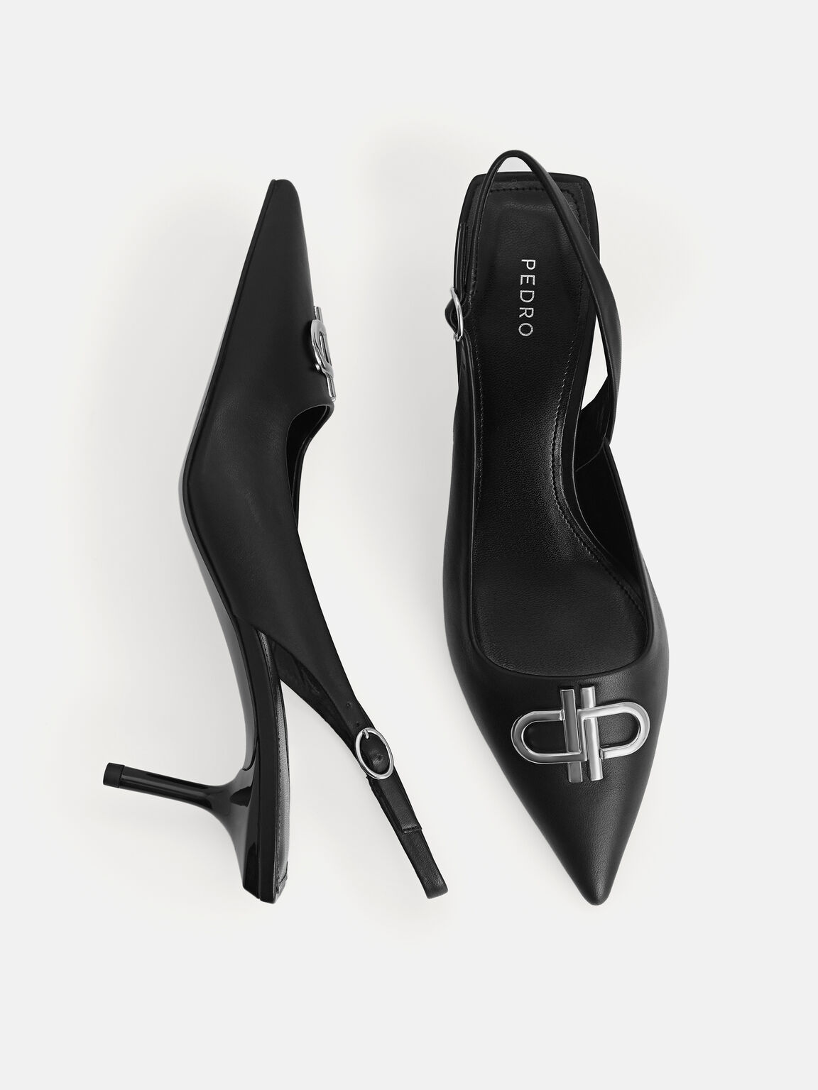 PEDRO Icon Leather Pointed Slingback Pumps, Black