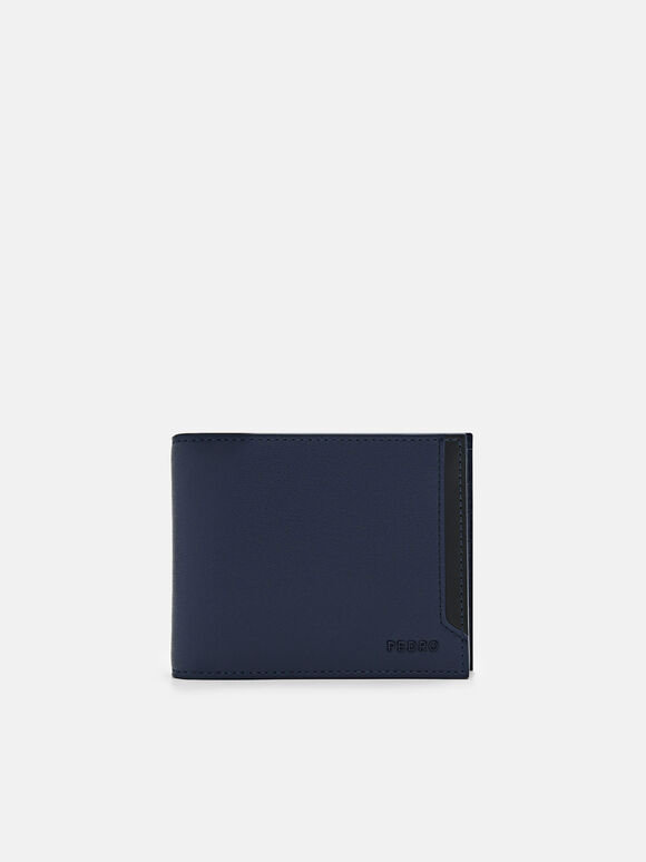Leather Bi-Fold Wallet with Insert, Navy, hi-res