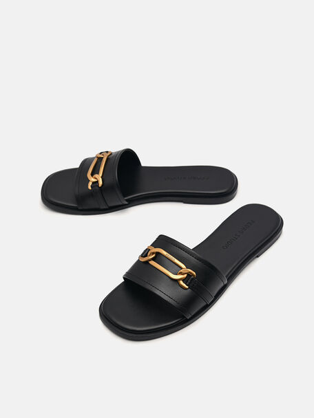 PEDRO Icon Leather Heel Sandals, Black