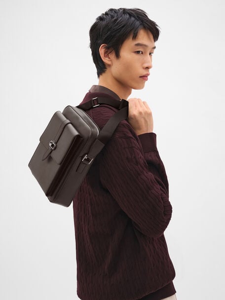 Boxy Saffiano Leather Crossbody Bag, , hi-res