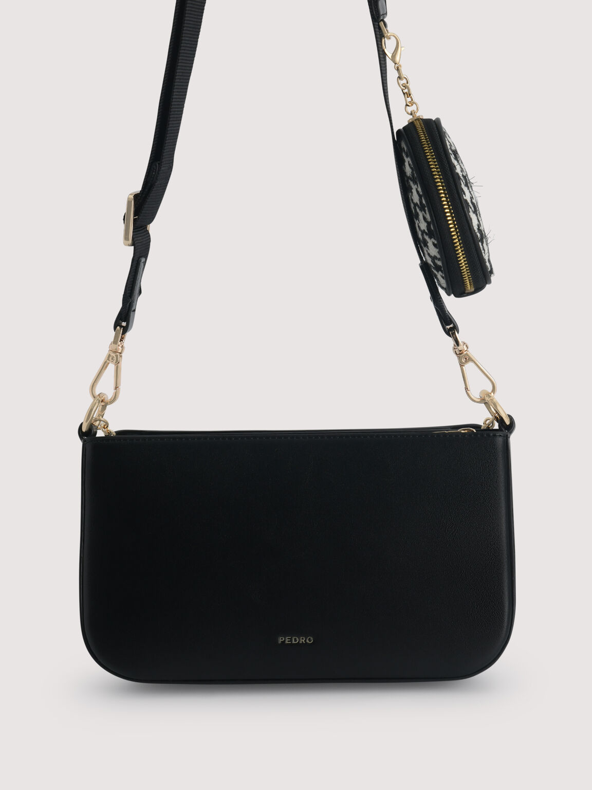 Dilone Houndstooth Double Flap Shoulder Bag, 