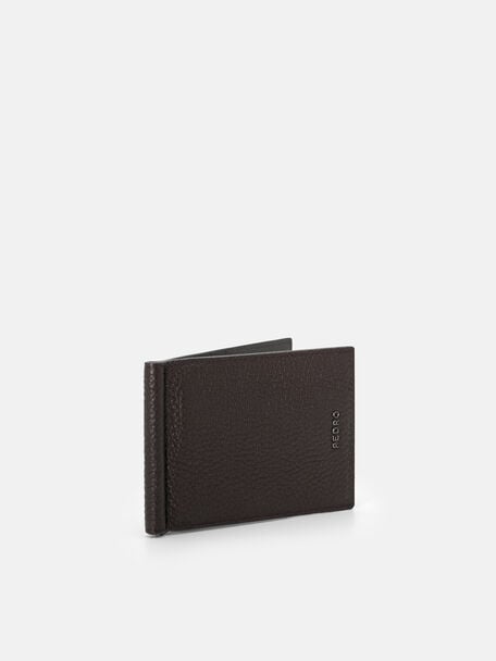 Embossed Leather Bi-Fold Card Holder with Money Clip, 