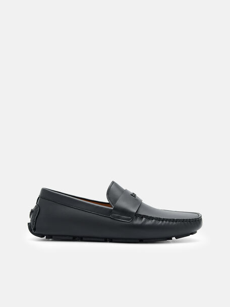 Dennis Leather Driving Shoes, Black, hi-res