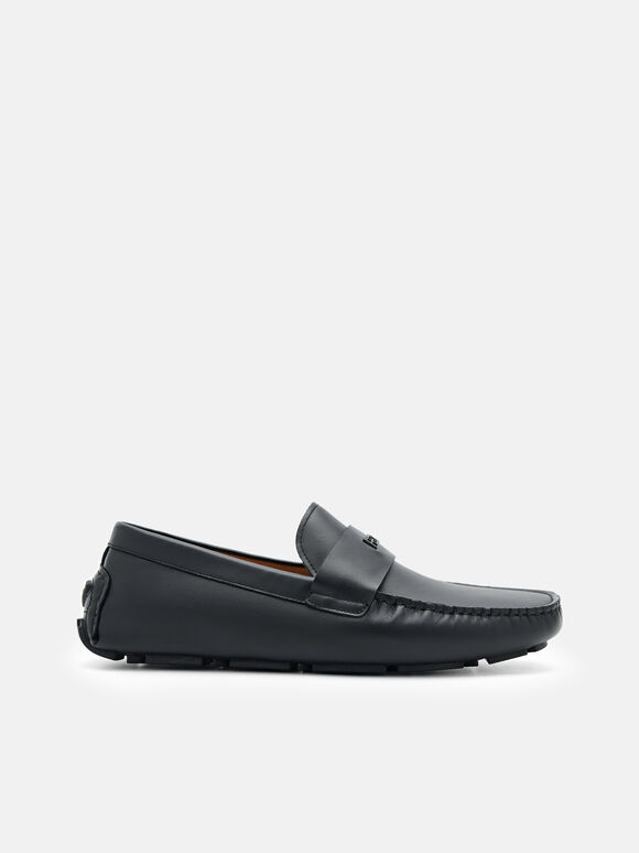 Dennis Leather Driving Shoes, Black, hi-res